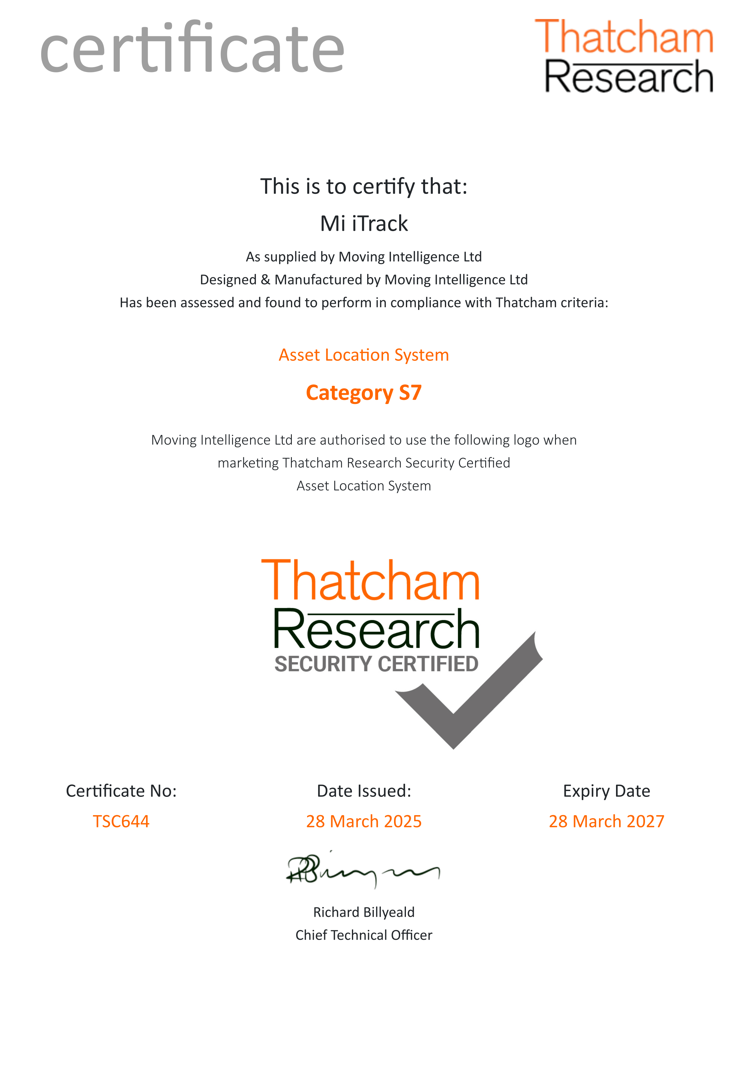 Mi iTrack S7 Thatcham Certified and Insurance Accredited